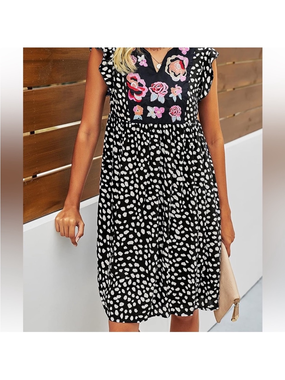 KIRUNDO Savannah Babydoll Boho Black White Dress Women’s Large - Picture 1 of 11